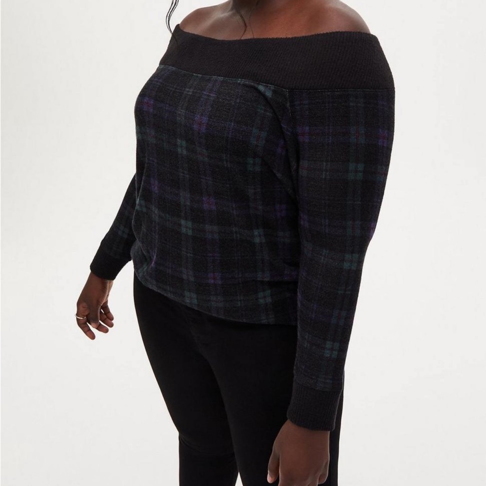 torrid nwt 3x super soft off shoulder sweater plaid